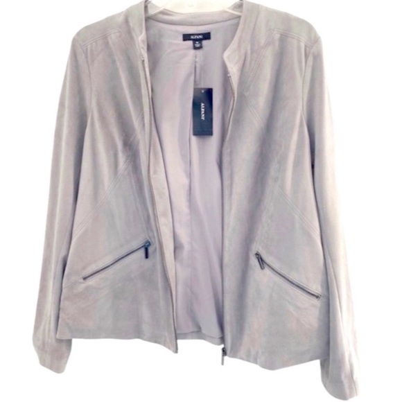 Alfani Women’s Modern Metal Gray Faux Suede Zip Up Jacket, Size Medium - Picture 2 of 13